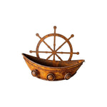 cache pot forme bateau marron rustique texture métal vieilli vintage succulentes gravierintérieur