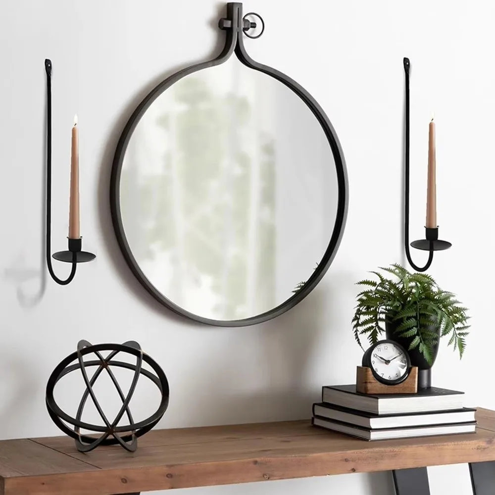 décoration intérieure support bougie murale noir minimaliste rustique miroir plante livres horloge