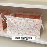 paniers rangement coton pois carreaux rayures ours rose clair blanc bleu clair beige texturé