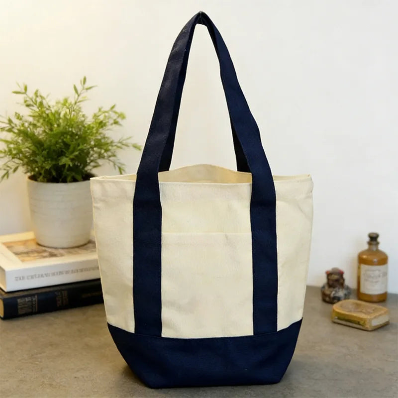 sac main toile blanc doux décontracté polyvalent sans poche ouvert étudiante plage camping voyage