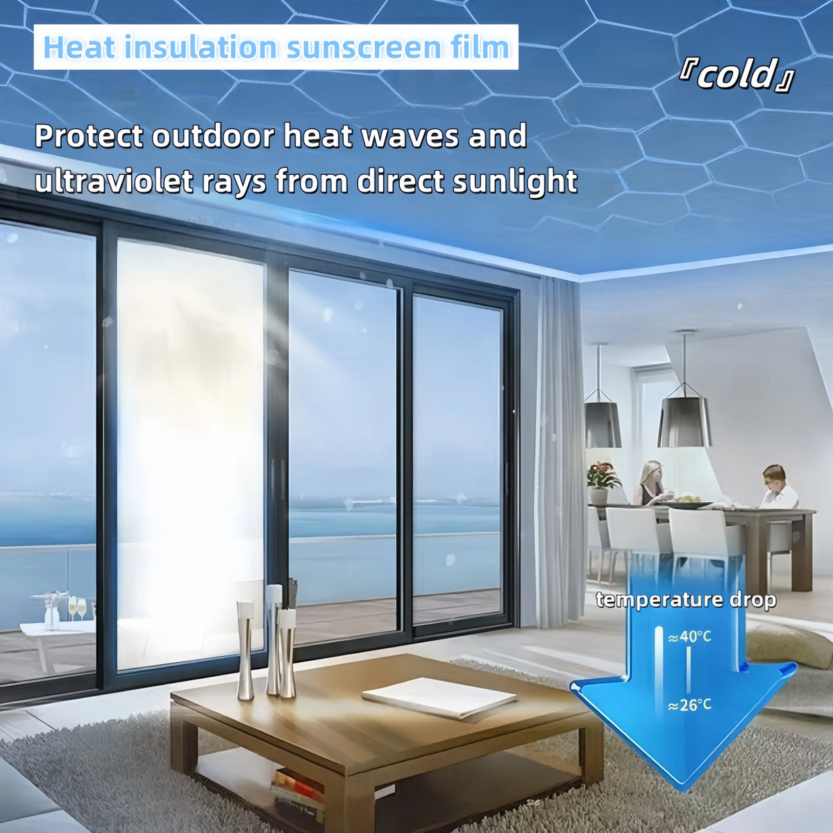 film solaire miroir adhésif fenêtre opacité protection uv isolation thermique décoratif vitrage intérieur moderne