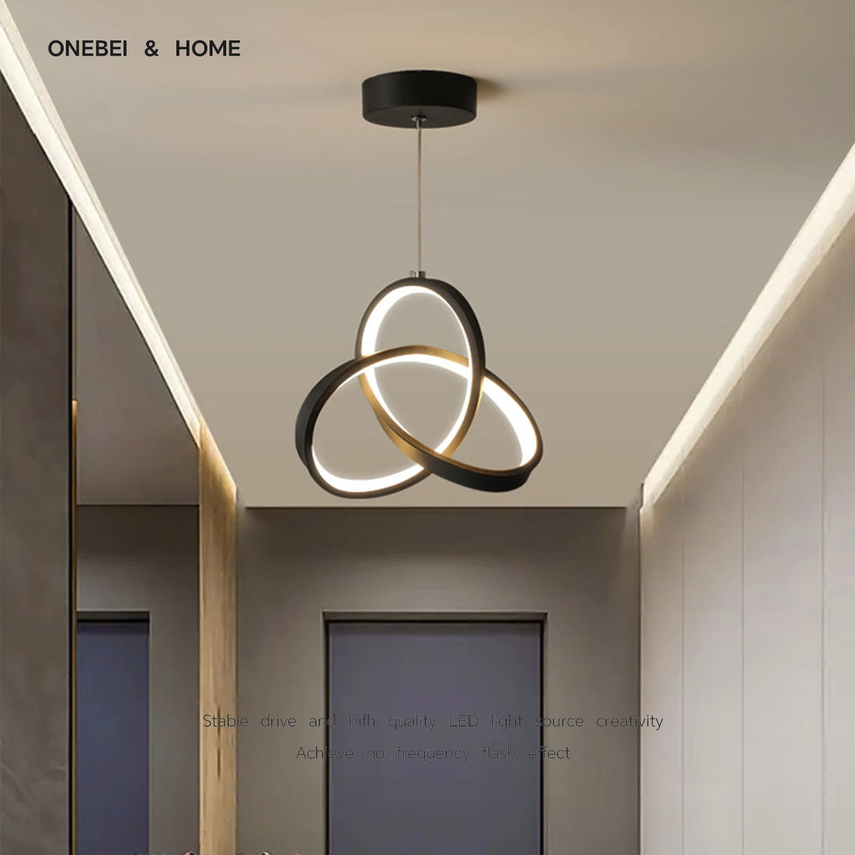 Suspension lumineuse moderne minimaliste anneau entrelacé noir blanc doré chambre salon hall