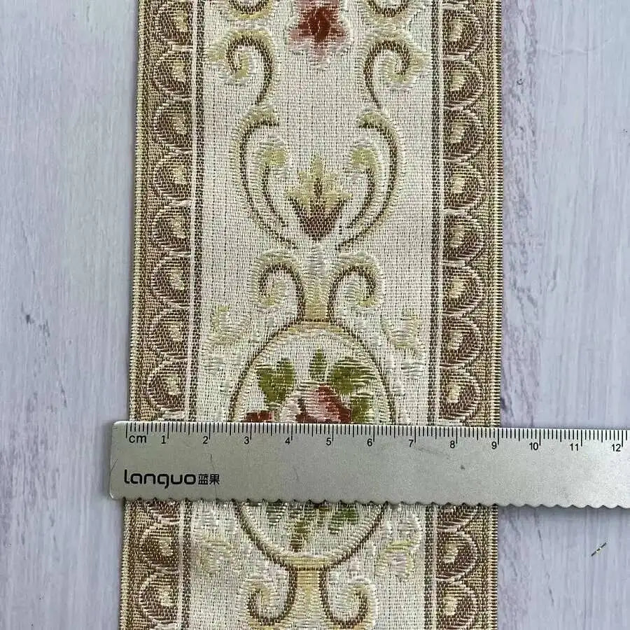 ruban brodé floral largeur 6cm motifs végétaux classique coton polyester multicolor off white sky