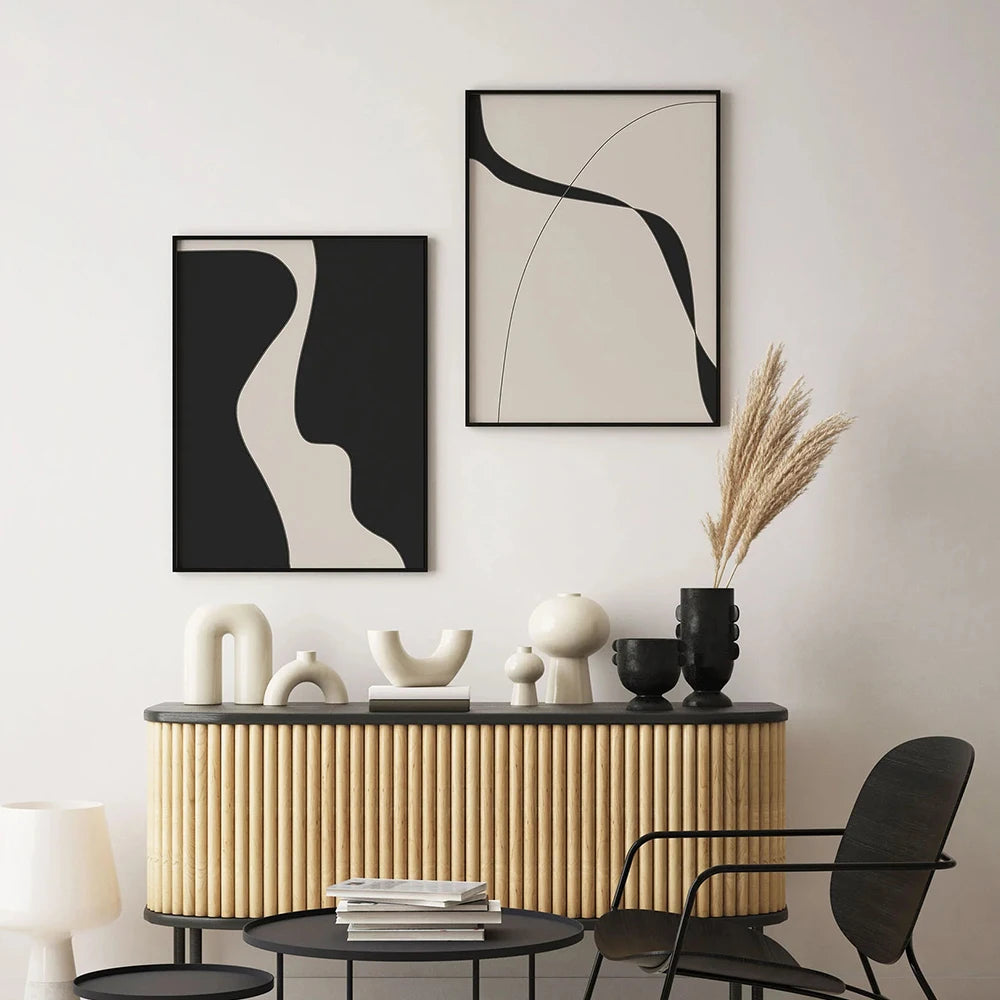 affiche abstraite moderne minimaliste noire blanche beige salon chambre enfant decoration murale