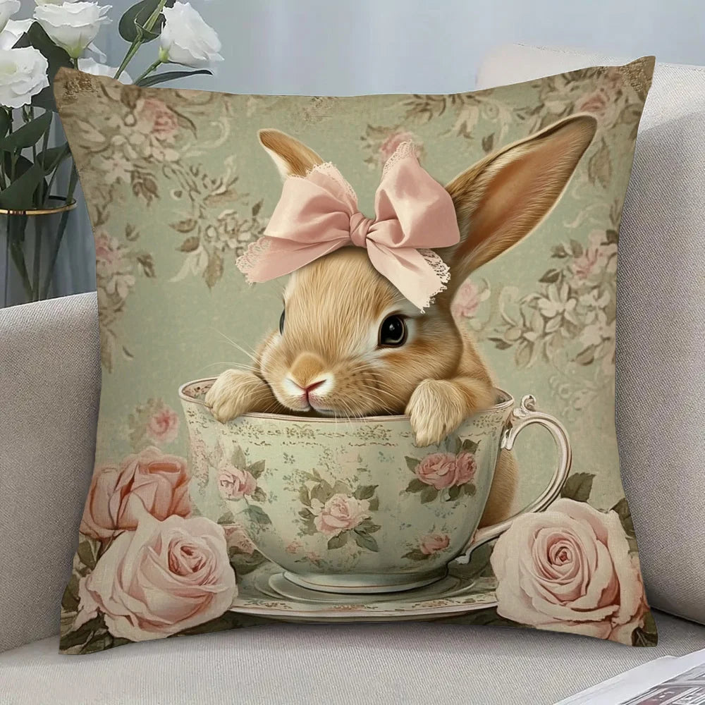 coussin vintage floral rose pâle vert clair lit salon décoration printanière meubles rétro adultes