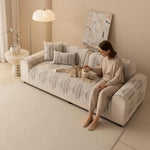housse canapé chenille beige rayures horizontales moderne élégante coussins décoratifs anti dérapant