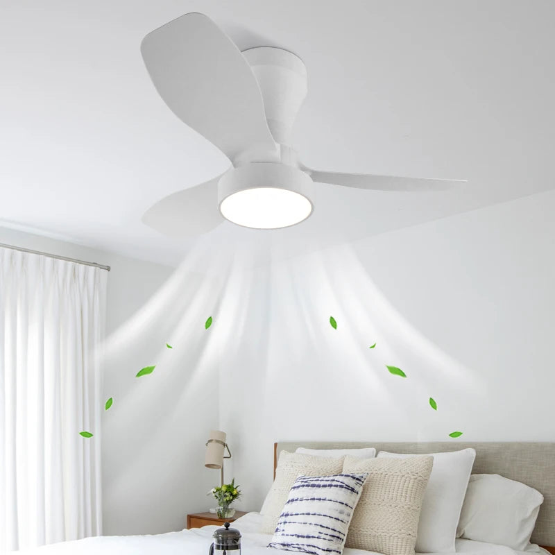 ventilateur led moderne blanc bois naturel lampe intégrée télécommande variateur intensité fixations chambre salon