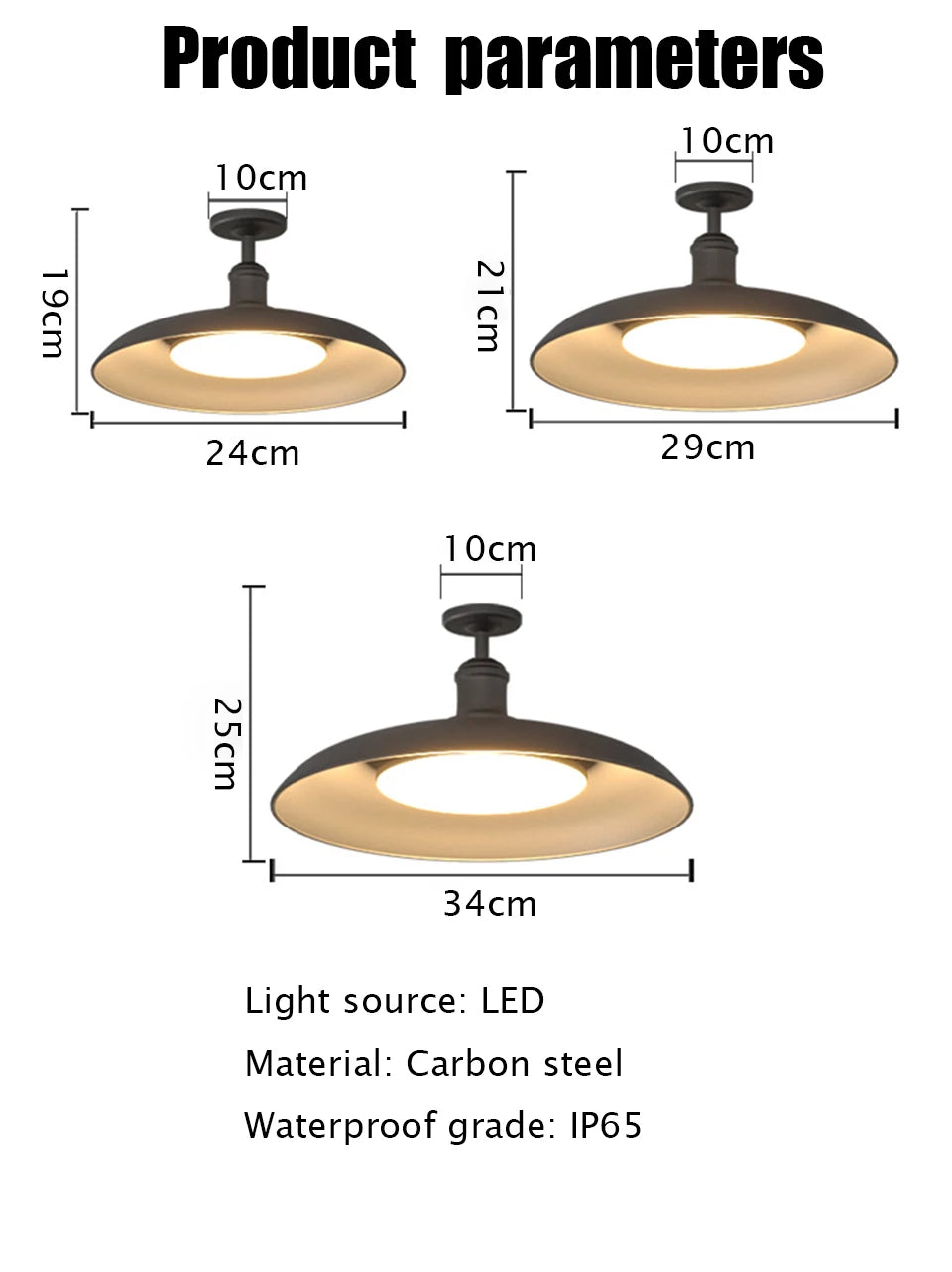 lampe moderne noire acier inoxydable suspension intérieure extérieure 24v led 29cm 34cm