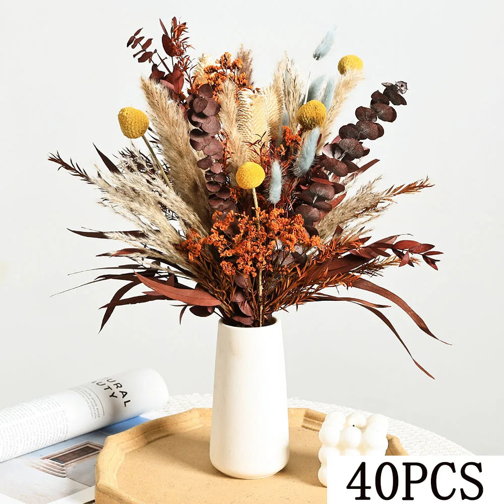 bouquets fleurs séchées boho marron beige orange fluffy décoration maison anniversaire mariage