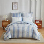 ensemble literie polyester rayures horizontales moderne beige bleu clair gris clair vert clair