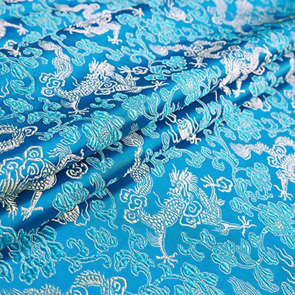 tissu brodé dragon nuages rouge bleu traditionnel opacité jacquard polyester rayon crafting matériaux