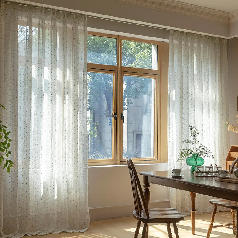 rideau polyester moderne translucide points multicolores blanc salon chambre boutique