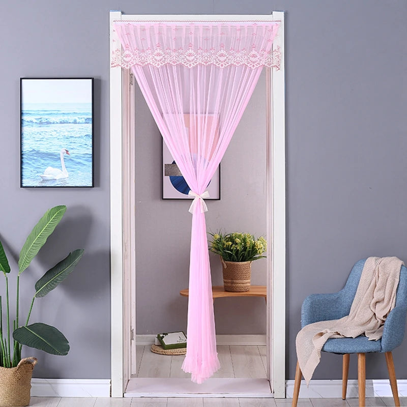 rideau mosquée dentelle blanche rose clair bleu clair beige transparent classique ruban fixation porte