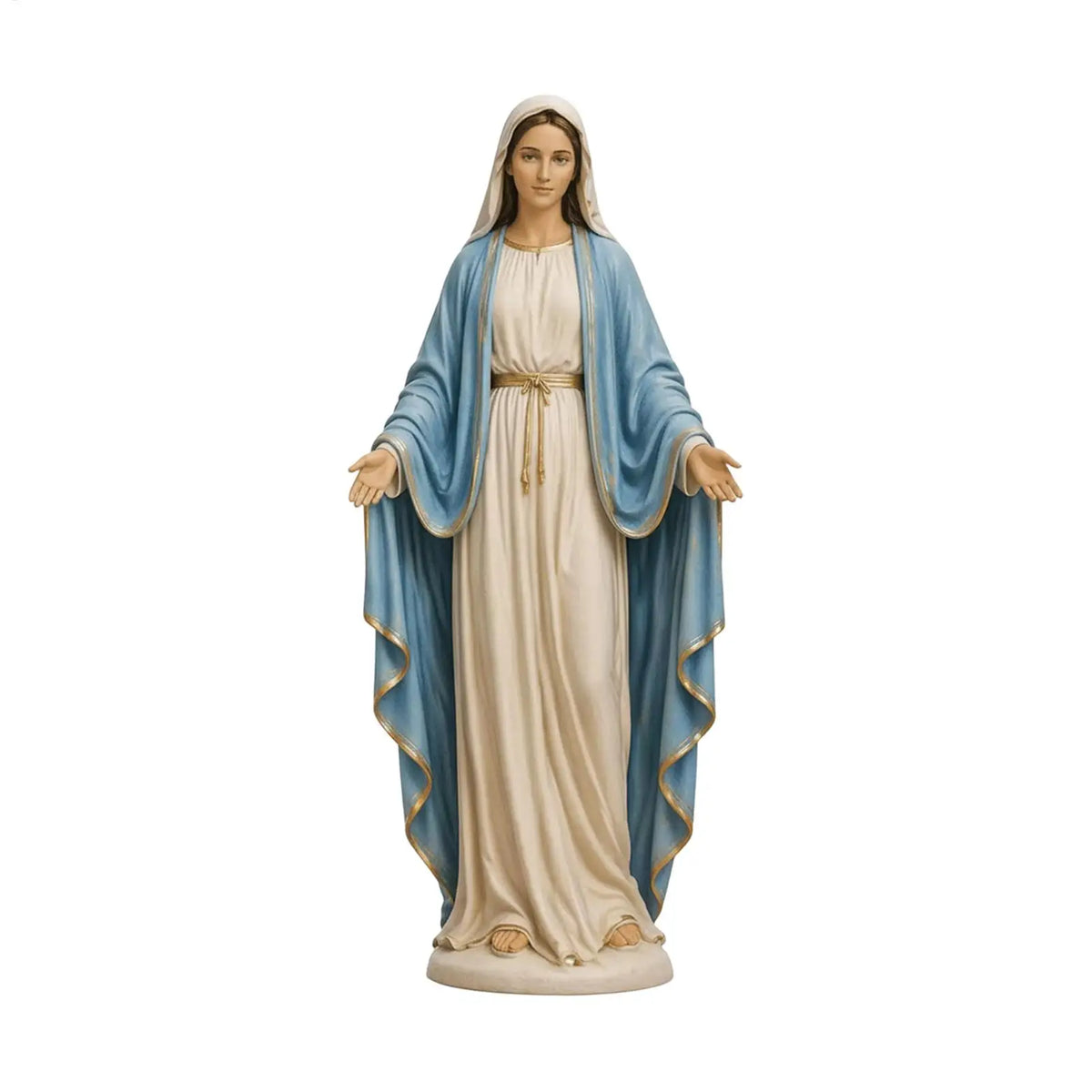 statue vierge marie résine blanche bleu or religieuse classique décoration autel église cathédrale salon