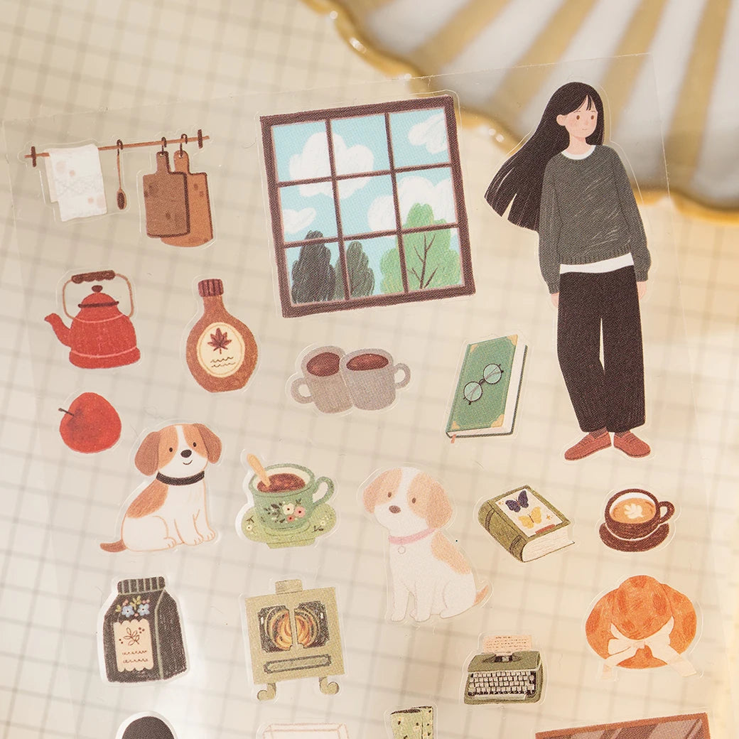 sticker autocollant transparent illustratif multicolore animaux objets ménagers personnages scrapbooking diy bricolage