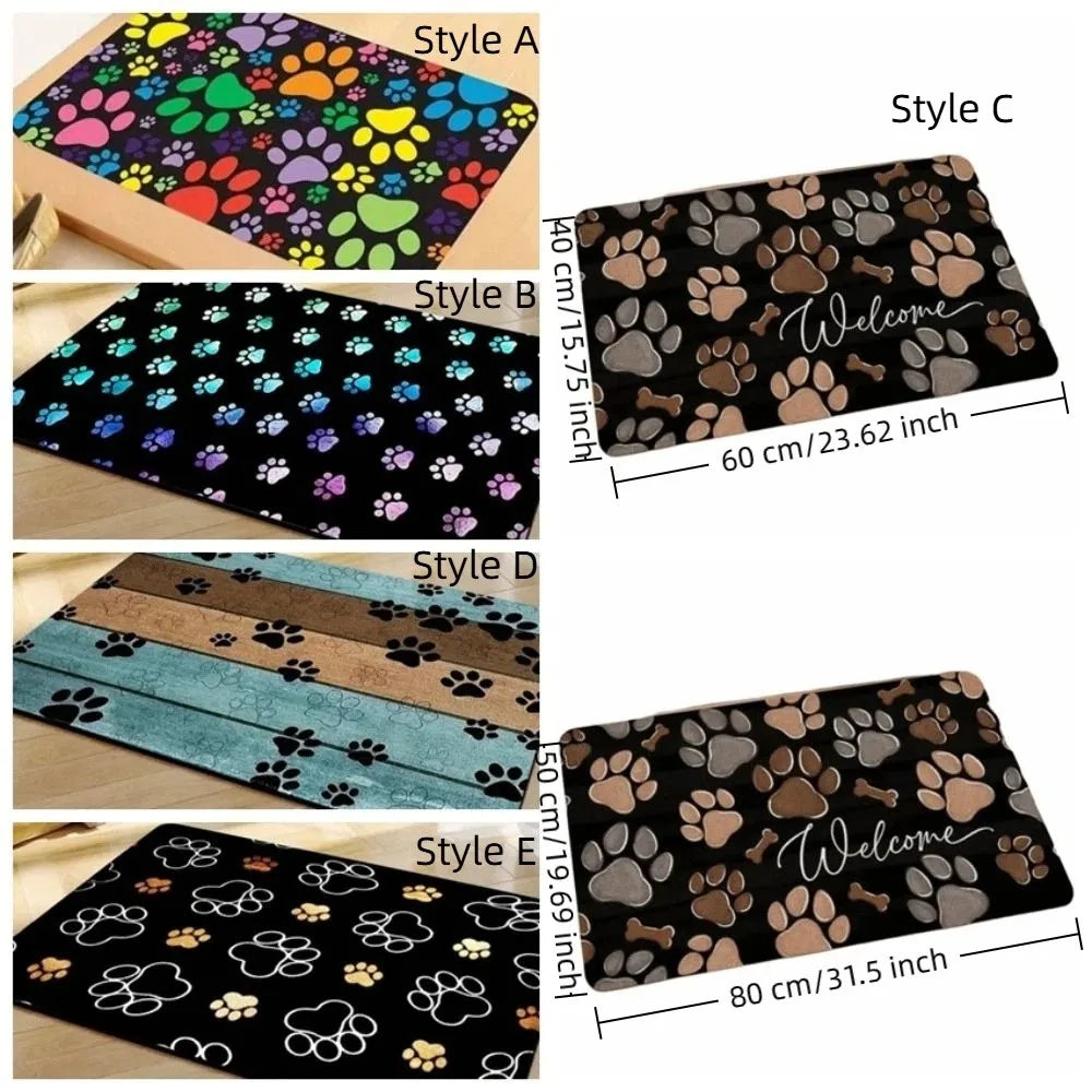 tapis antidérapant empreintes chien moderne bleu marron noir décoration sol