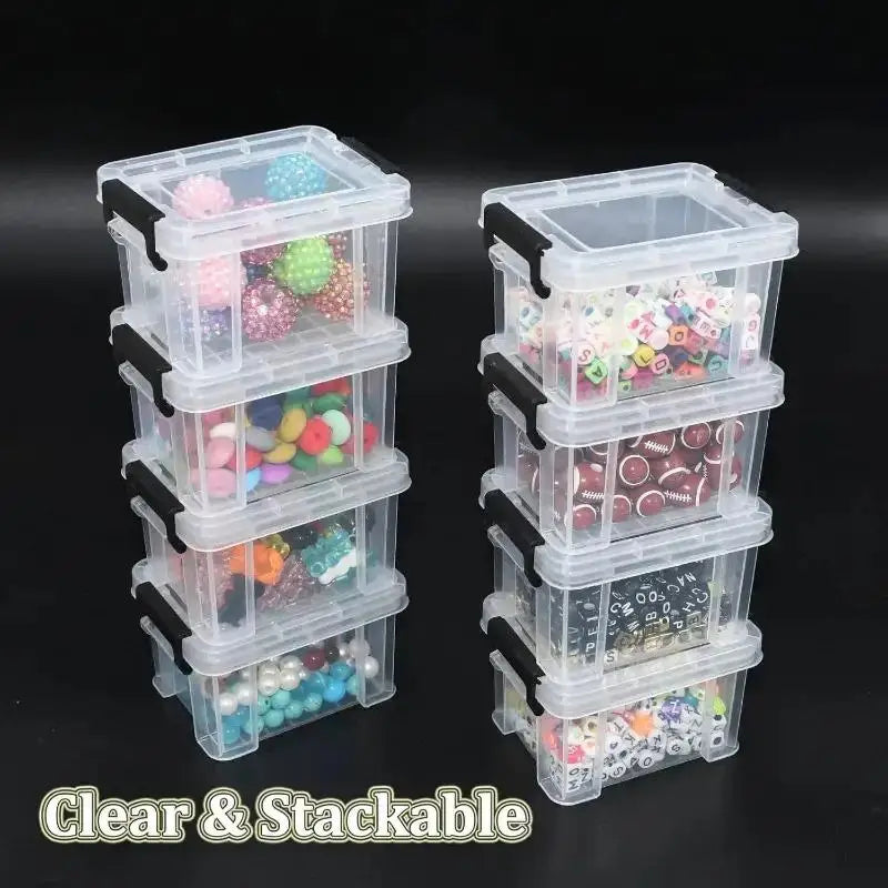 boîtes rangement transparentes poignées noires couvercles empilables organisateur bijoux modernes pratiques