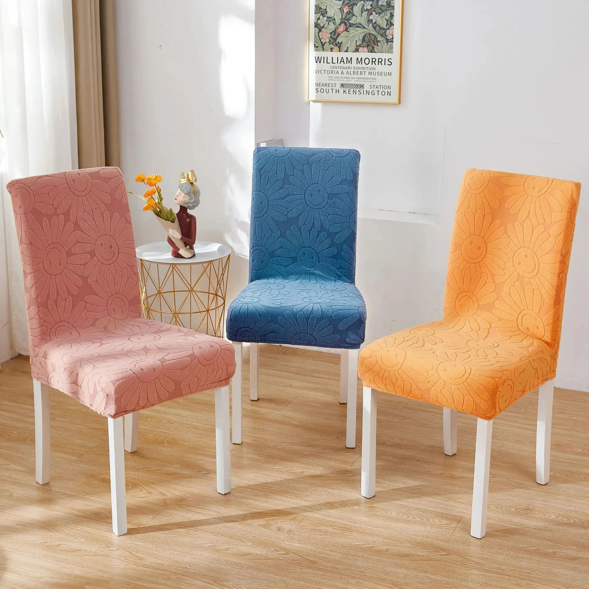 housse chaise rose bleu orange fleurs souriant moderne elasthanne polyester