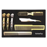 tapis coiffeur antidérapant noir or outils rangement surface texturée professionnel utilitaire
