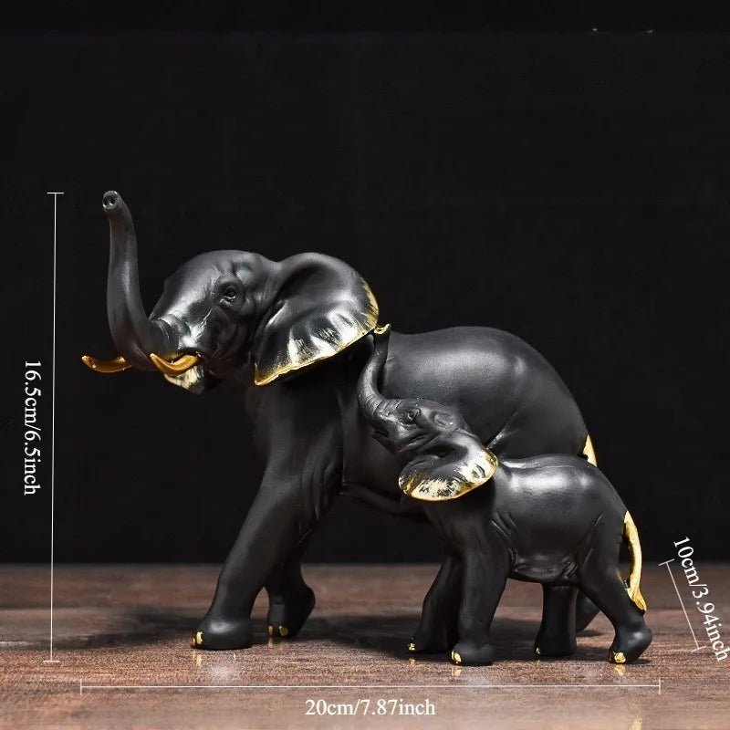 statues éléphants résine blanc noir or détails dorés classique élégant animal compagnie feng shui