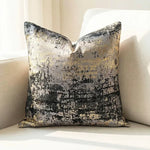 coussin carré jacquard géométrique contemporain beige gris bleu doré polyester 45x45cm