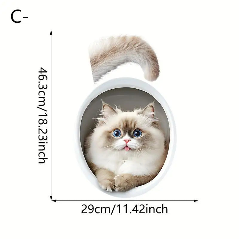 sticker toilette effet 3d animal mignon chat chien pvc illustration cartoon adhésif salle bain