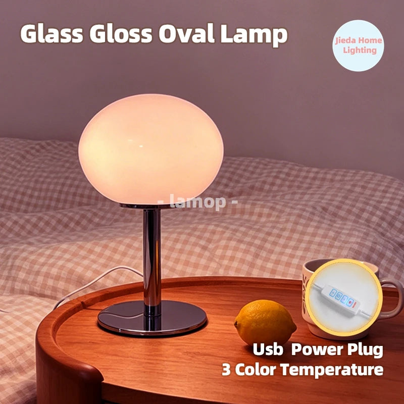 lampe table moderne blanc translucide ovale pied chromé minimaliste flux lumineux 60 249touches interrupteur