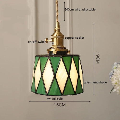 lampe suspendue art deco verre coloré cuivre salon chambre interrupteur cordon ampoule led