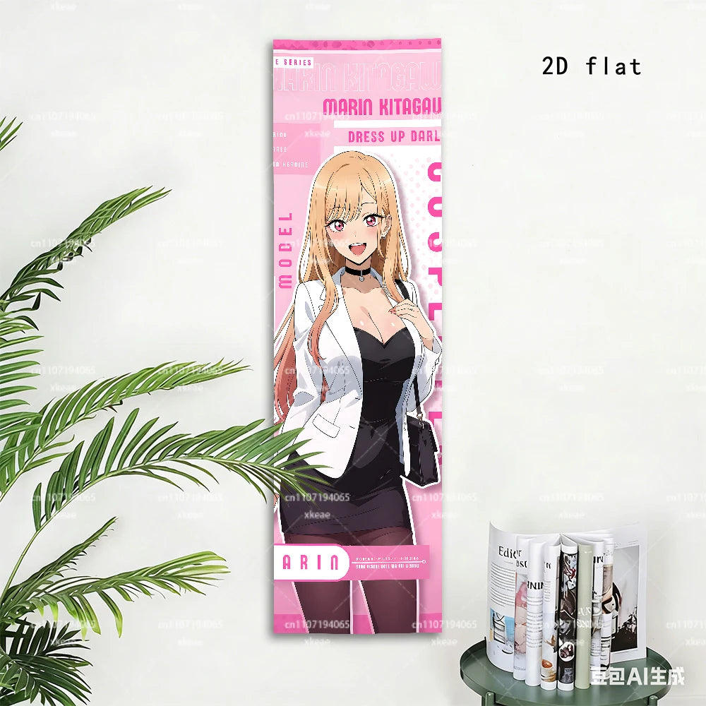 tapisserie murale rose illustration femme cheveux blonds vêtements noirs blancs 2d flat grande taille