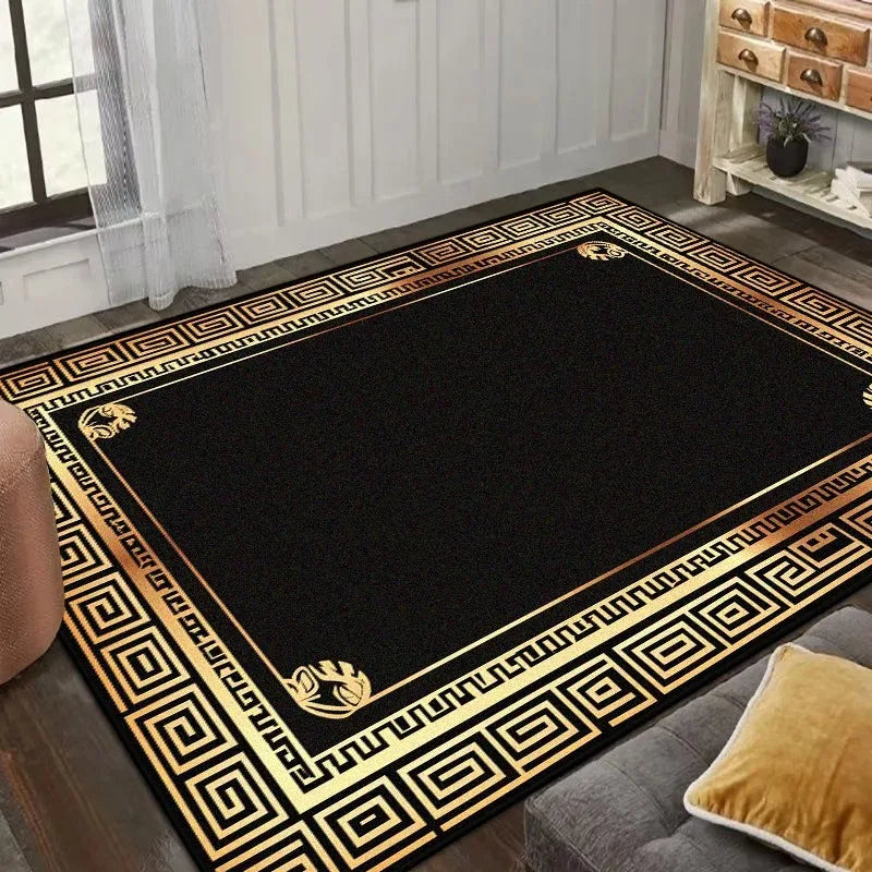 tapis géométrique noir or marron moderne salon chambre élégant motifs floraux 40x60cm