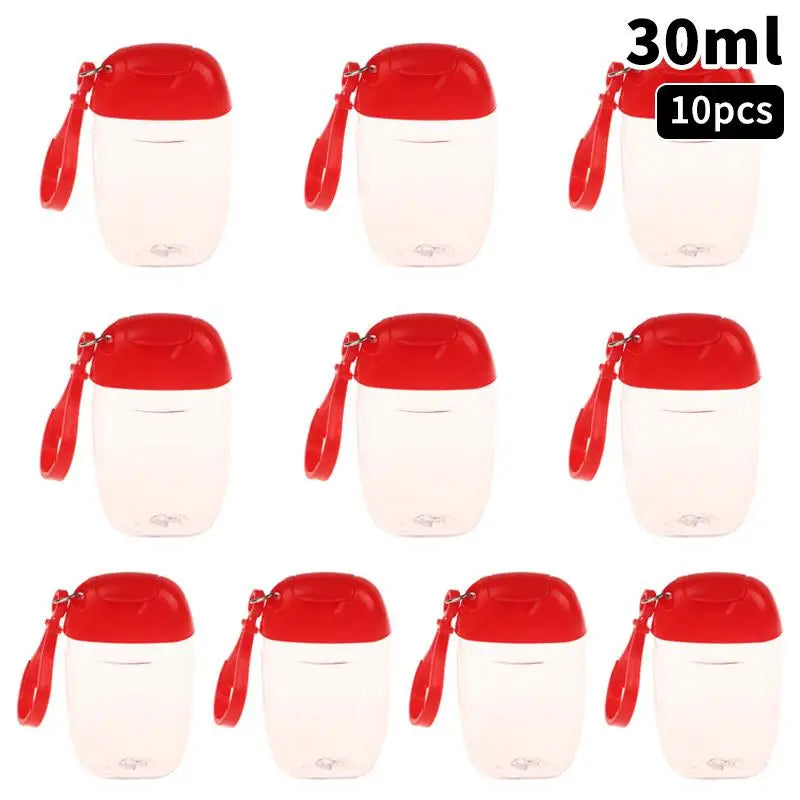 flacon gel hydroalcoolique transparent rose ruban noeud clip moderne rechargeableextérieur