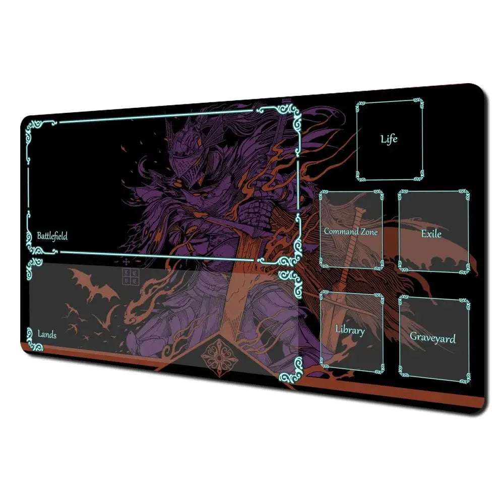 tapis jeu carte magique zone samouraï noir violet illustration florale animale fantastique graphique