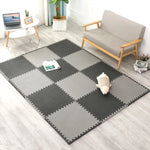 tapis sol mousse pvc gris blanc carreaux géométriques puzzle sport fitness yoga