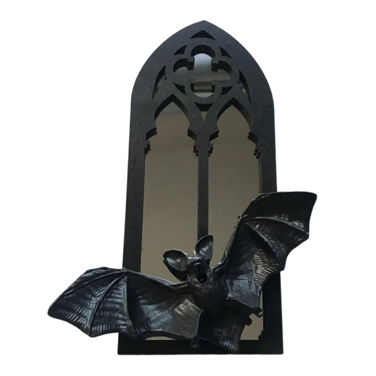 miroir mural gothique chauves souris bois noir relief décoration intérieure salon chambre vintage arc