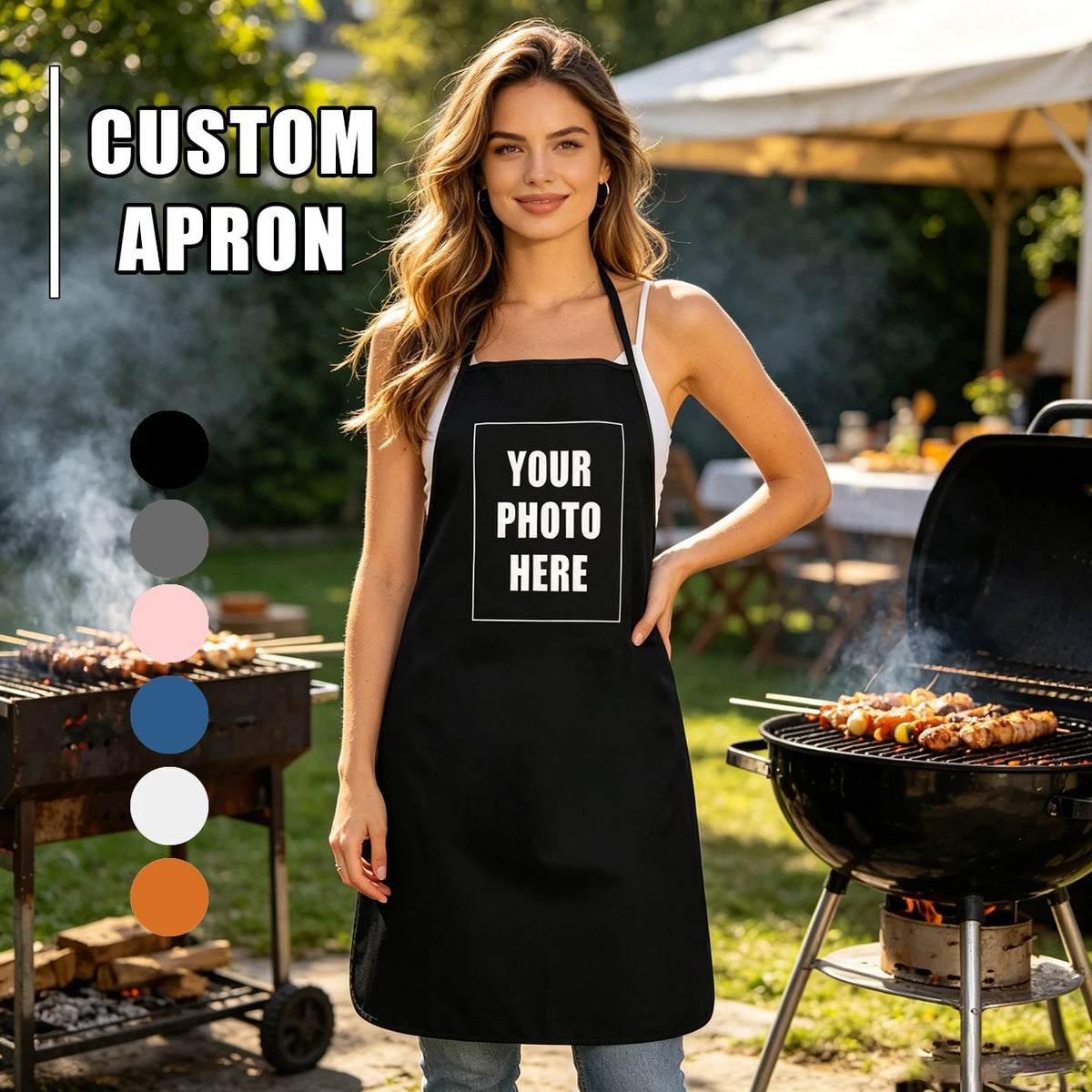 tablier personnalisable moderne noir rose orange blanc bleu gris YOUR PHOTO HERE cooking baking
