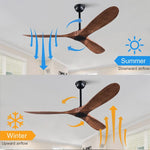 ventilateur moderne noir bois texture naturelle vitesses télécommande led 52 60 pouces
