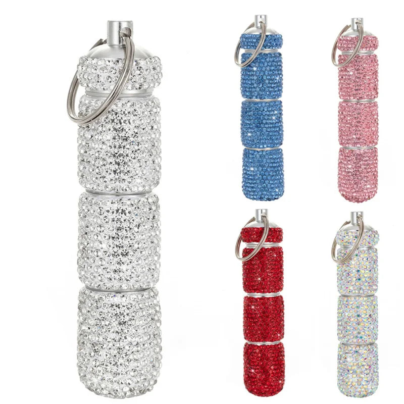boîte pilules portable strass argent rose bleu rouge moderne élégante porte clés
