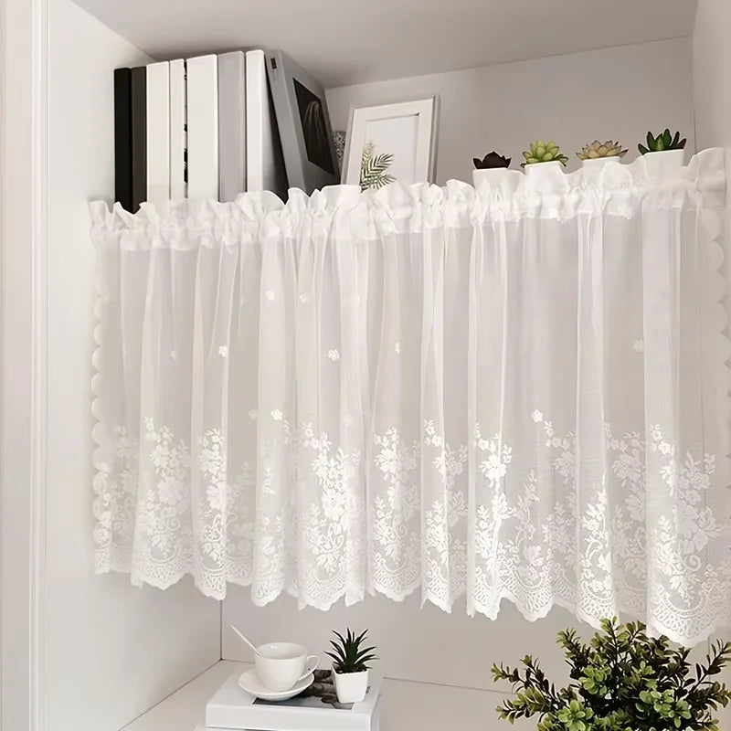 rideau blanc broderie florale transparent classique 100x45cm 100x60cm 140x45cm 140x60cm