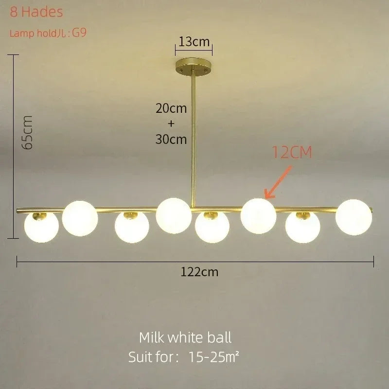 suspension lumineuse moderne têtes boules verre blanc mat noir doré