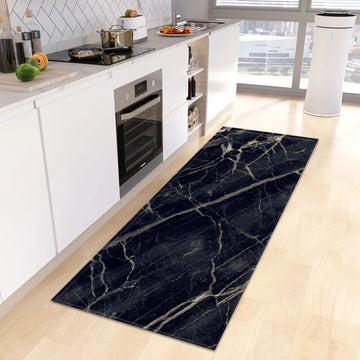 tapis sol cuisine pvc motif marbre gris noir blanc antidérapant absorbant eau huile intérieur