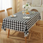 nappe table carreaux géométriques beige blanc noir tassellets classique rustique polyester imperméableextérieurintérieur