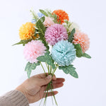 Bouquet artificiel fleurs pompon orange bleu blanc jaune intérieur décoration moderne salon chambre