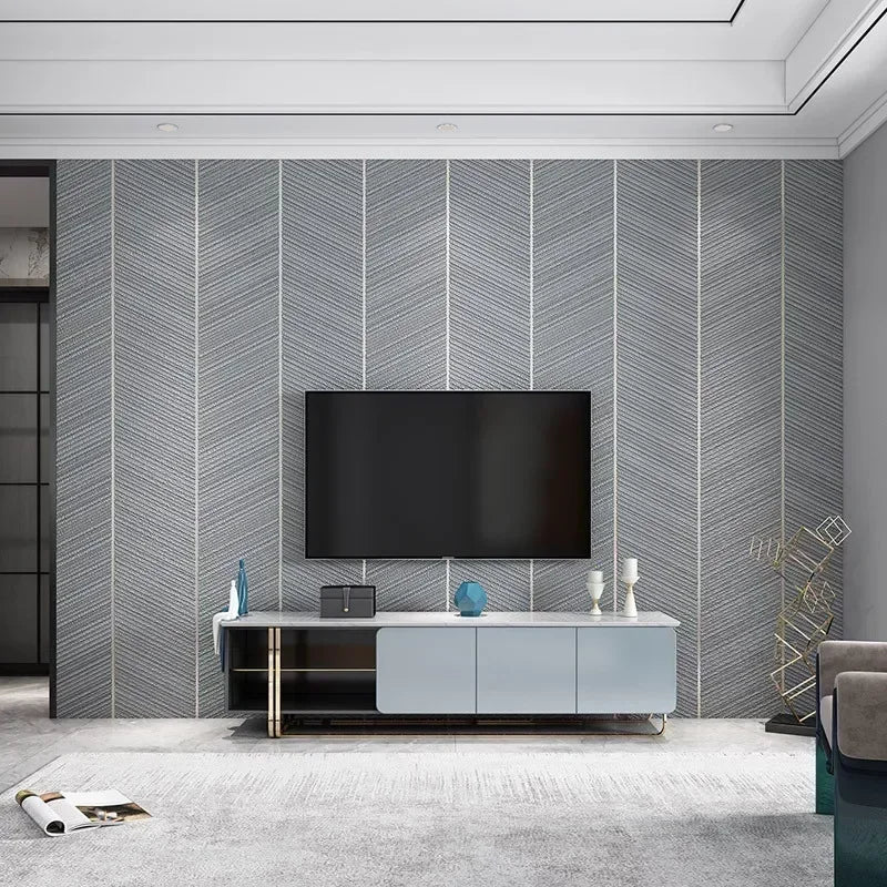 papier peint moderne rayé velours daim bleu gris beige résistant l'humidité anti moisissure soundproof