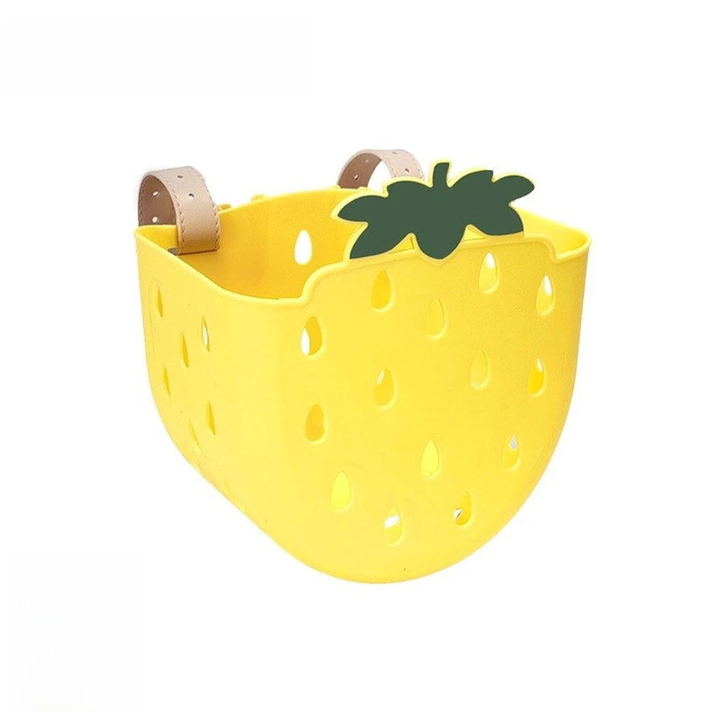 panier vélo enfant rose clair fraises blanches mignon noirs plastique facile