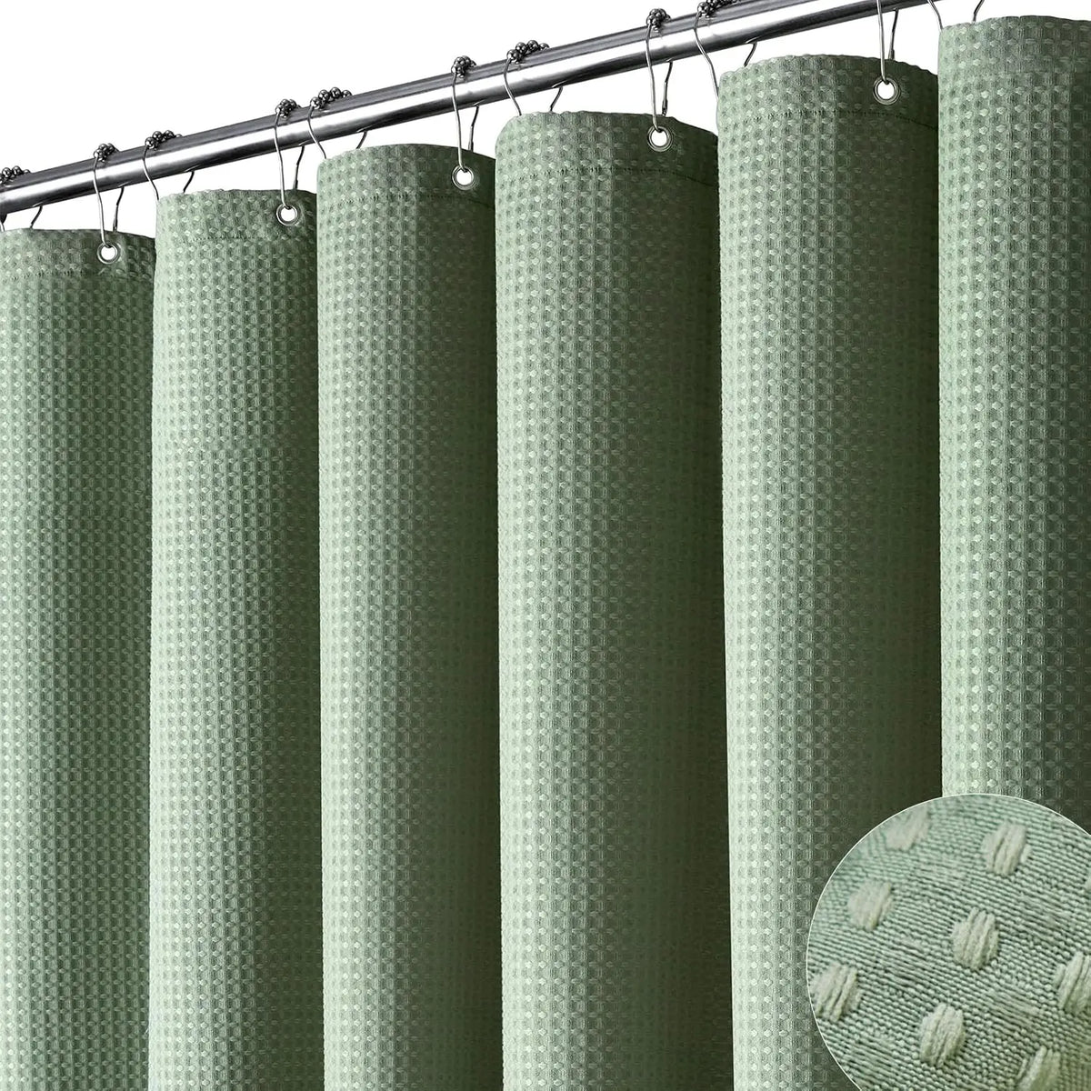 rideau douche vert olive texture points moderne 72x72 crochets polyester