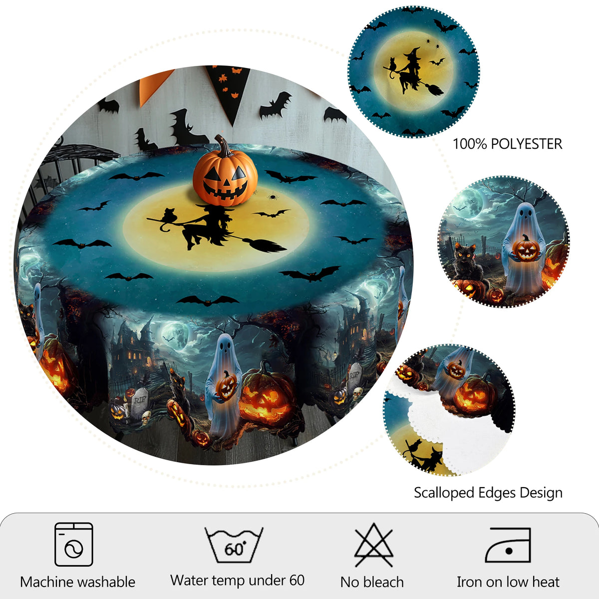 nappe halloween citrouille fantôme bleu noir orange réutilisable imperméable machine festiveextérieur table mariage