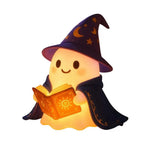lampe fantôme magicien halloween blanc bleu orange motifs lunaire floral solaire chapeau cape