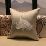 taies d'oreiller brodées oiseaux traditionnel bleu beige doré maison hospitalière imperméable respectueux environnement 45x45cm
