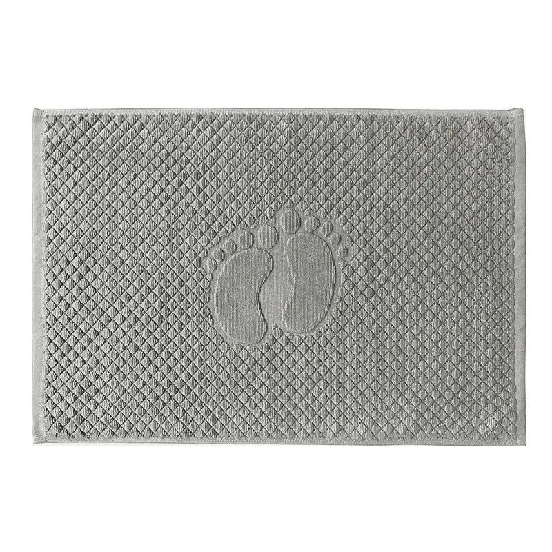 tapis bain coton absorbant motif pieds moderne vert clair gris bleu clair