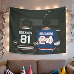 tapisserie murale moderne hockey joueurs numéros noir blanc bleu rouge orange